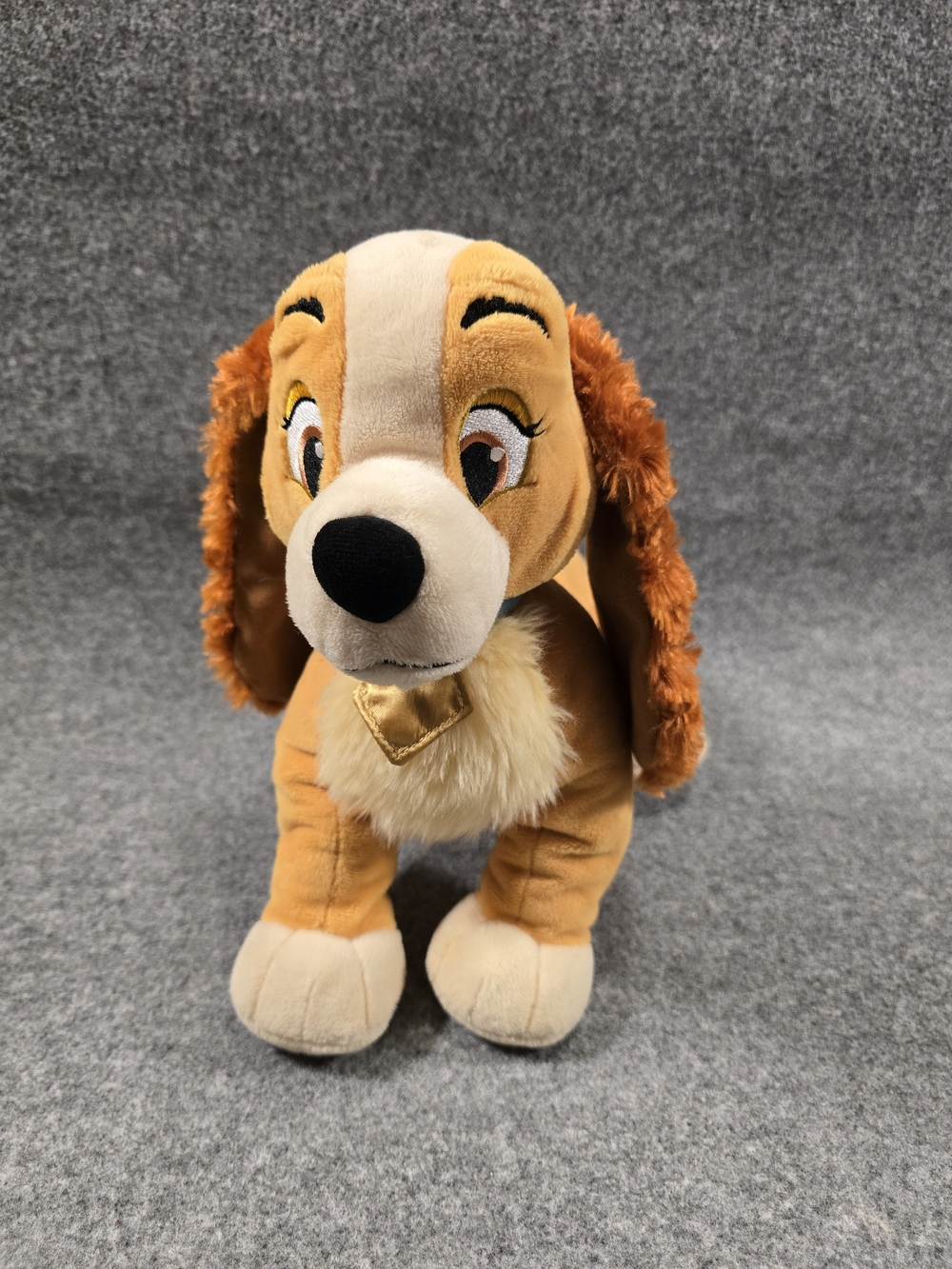 Disney Lady Plush Dog Toy in Brown and Cream with Gold Collar Accent 11"